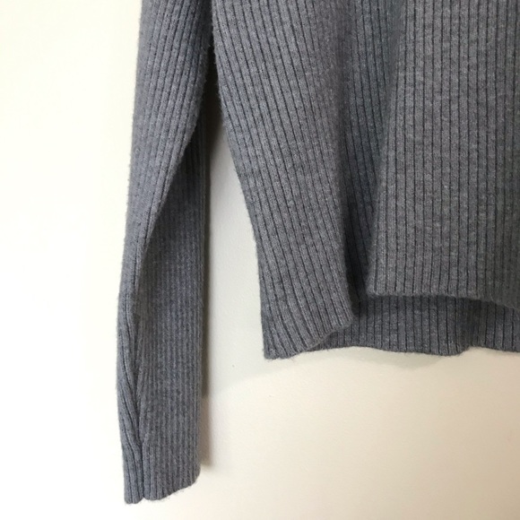 Nanette Lepore Ribbed Crop Sweater | Grey Crewneck Sweater - Picture 3 of 9